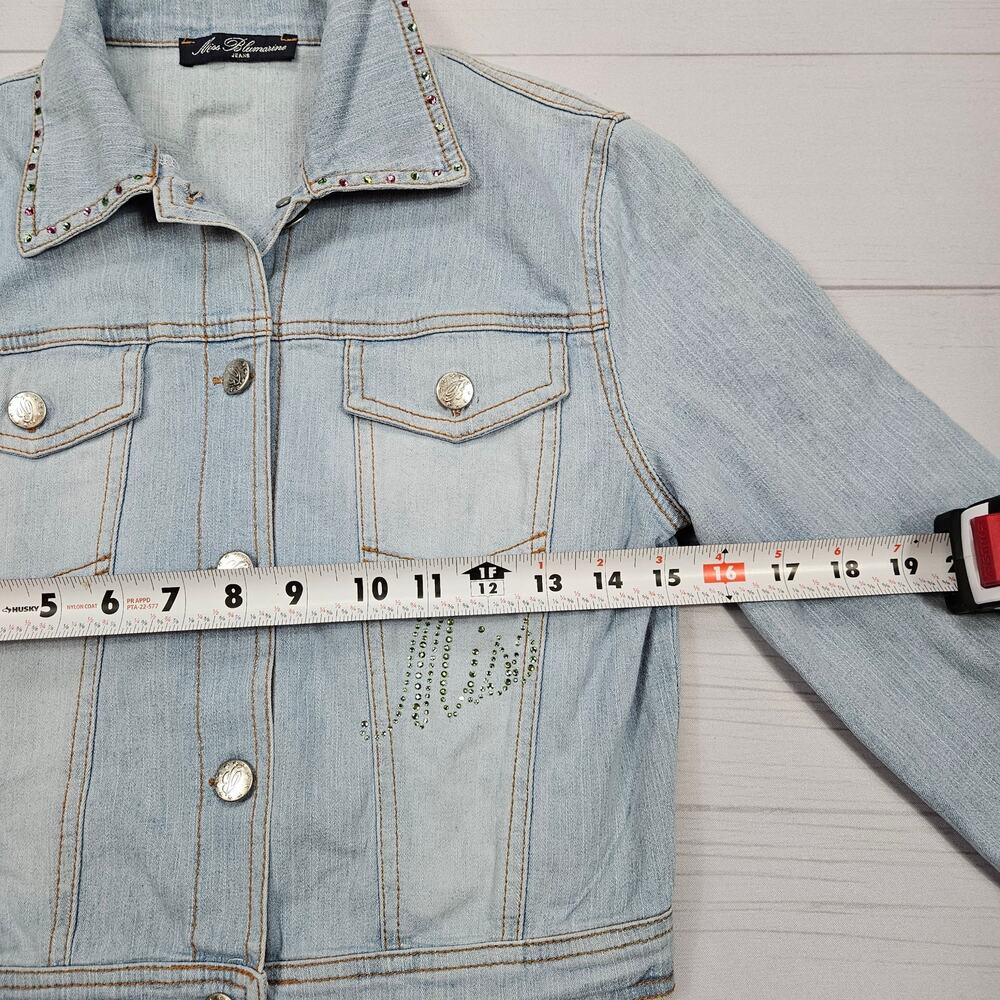 Y2k Miss Blumarine Denim Jacket Euro Rhinestone Light Wash - Small - Picture 7 of 9